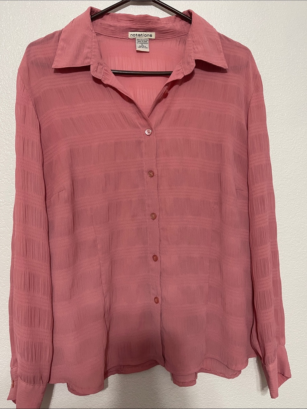 Notations Women's Rose Pink Button-Down Textured Shirt